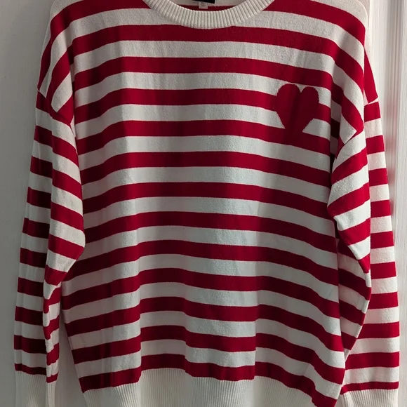 Red and White Striped Heart Sweater - Picture 5 of 6